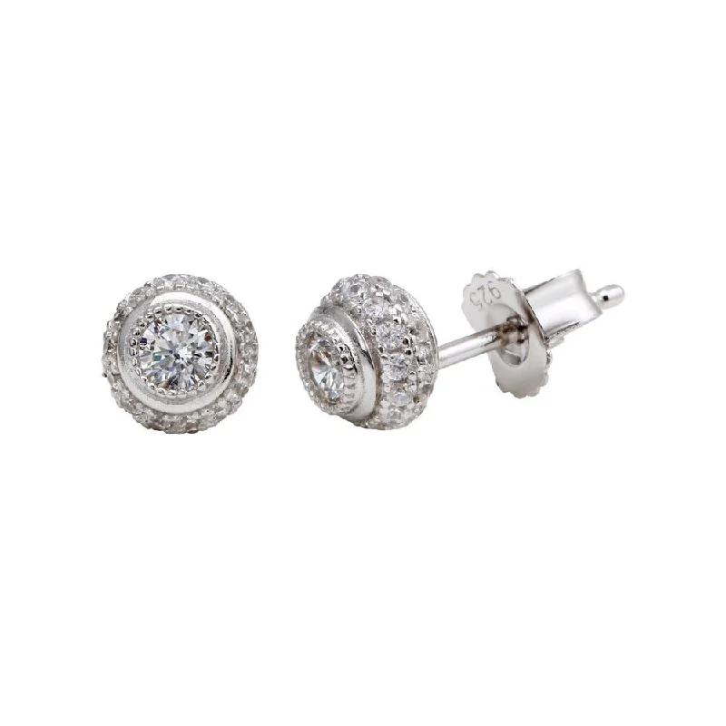 Silver 925 Rhodium Plated Micro Pave Clear Round CZ Stud Earrings - ACE00060