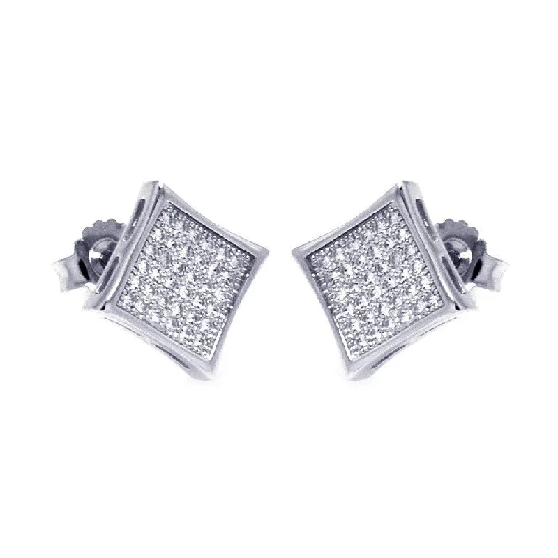 Silver 925 Rhodium Plated Micro Pave Clear Square CZ Stud Earrings - ACE00043