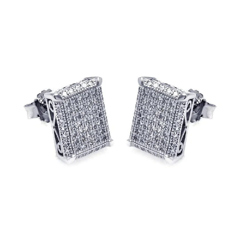 Silver 925 Rhodium Plated Micro Pave Clear Square CZ Stud Earrings - ACE00048