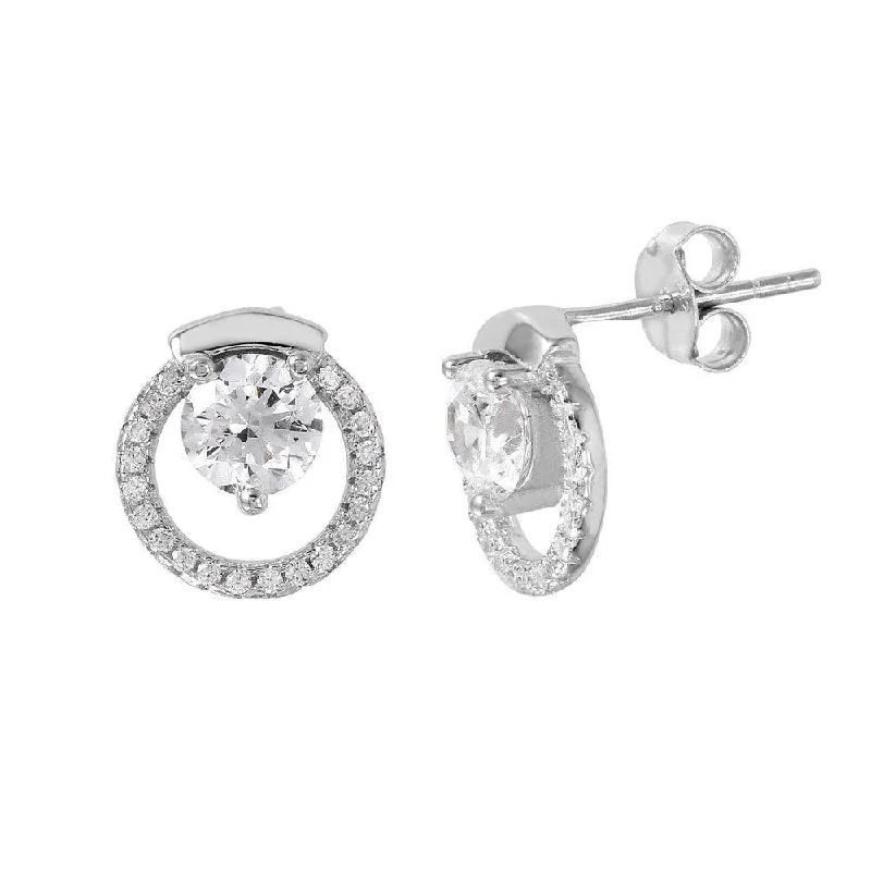 Silver 925 Rhodium Plated Open Circle CZ Stud Earrings - STE01010