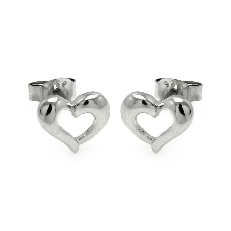 Silver 925 Rhodium Plated Open Hear Stud Earrings - STE00779