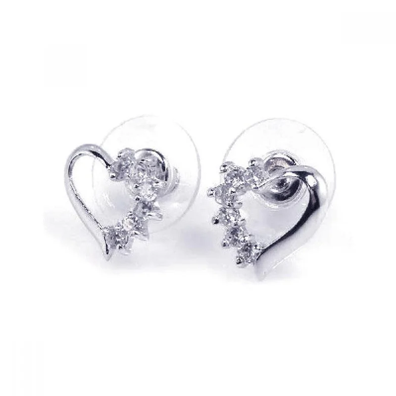 Silver 925 Rhodium Plated Open Heart CZ Stud Earrings - BGE00068