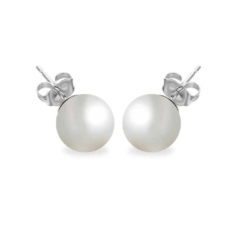 Silver 925 Rhodium Plated Pearl Stud Earrings - BGE00330