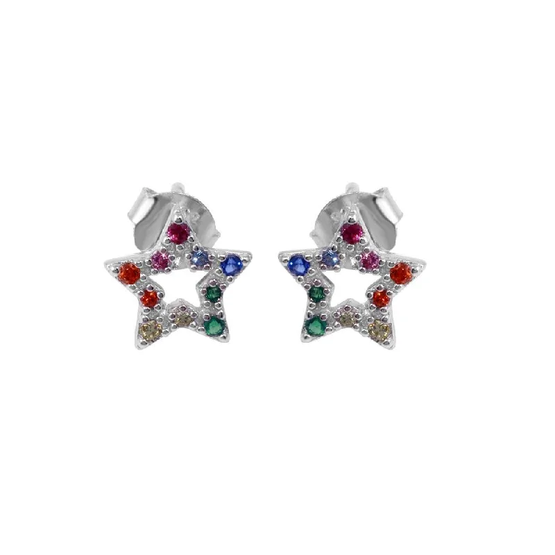 Rhodium Plated 925 Sterling Silver Rainbow CZ Stud Earrings - BGE00606