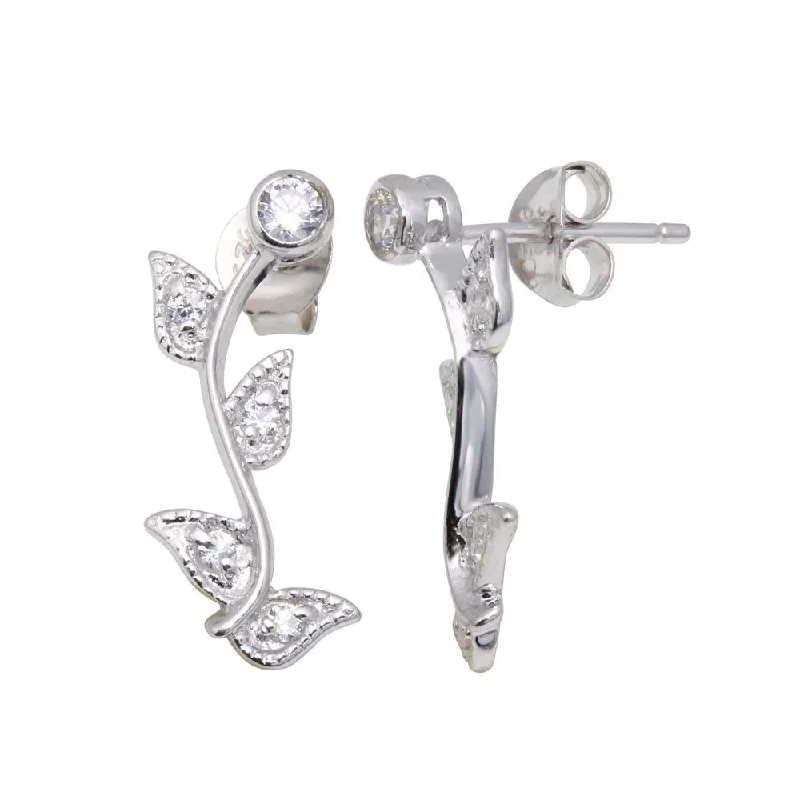 Silver 925 Rhodium Plated Rose CZ Inlay Stud Earrings - BGE00217