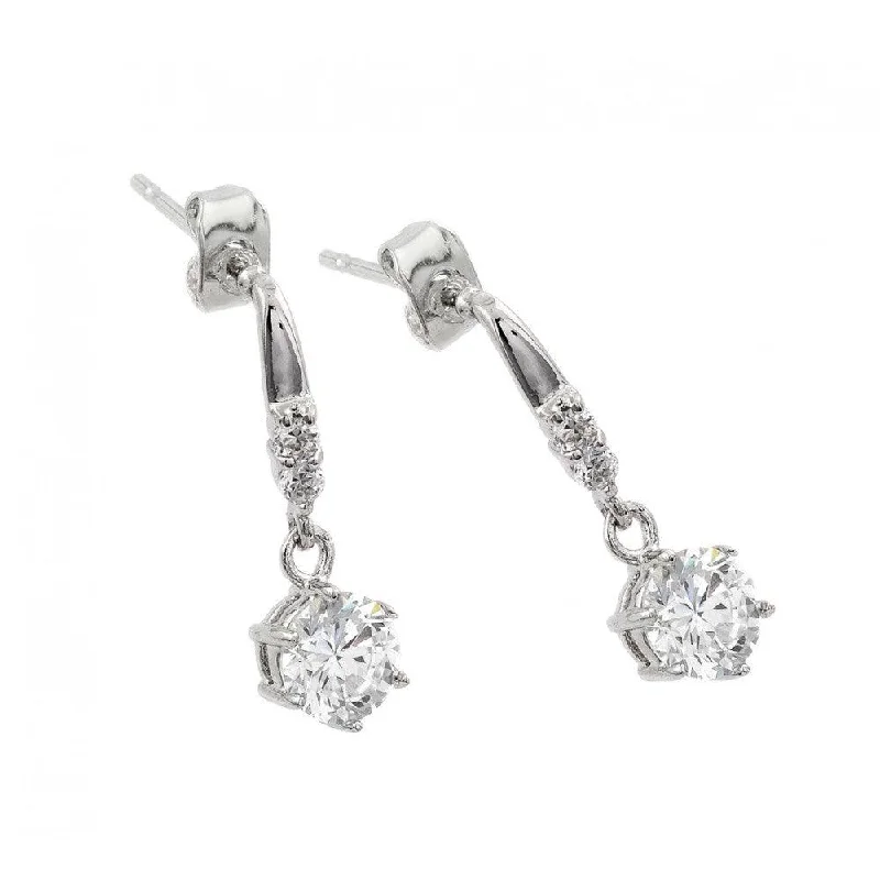 Silver 925 Rhodium Plated Round Center CZ Dangling Stud Earrings - BGE00378