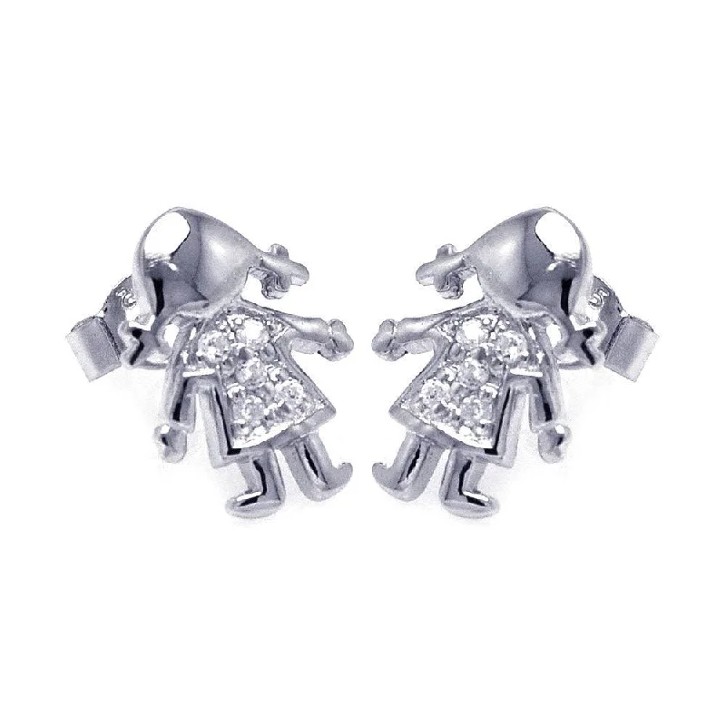 Silver 925 Rhodium Plated Round Clear Cluster CZ Little Baby Girl Stud Earrings - STE00773