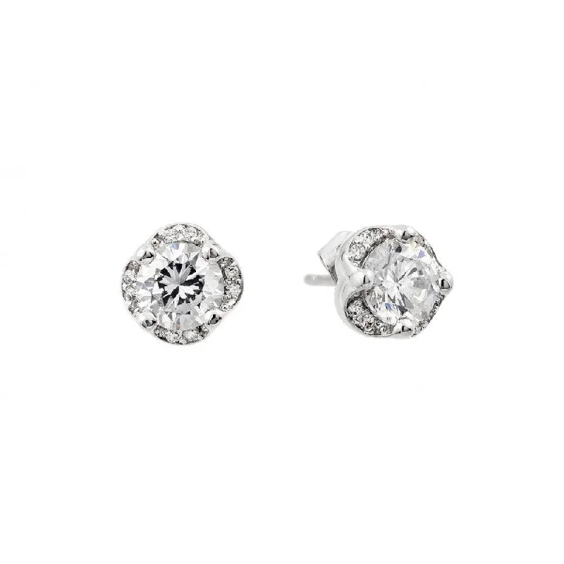 Silver 925 Rhodium Plated Round Clear CZ Stud Earrings - BGE00415