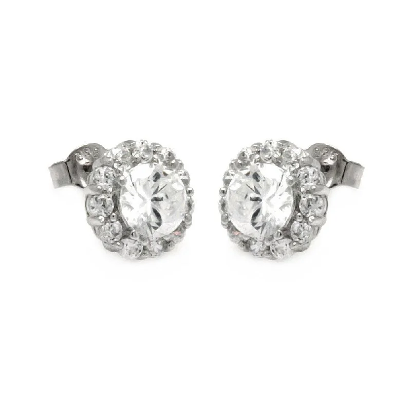 Silver 925 Rhodium Plated Round Clear CZ Stud Earrings - STE00781