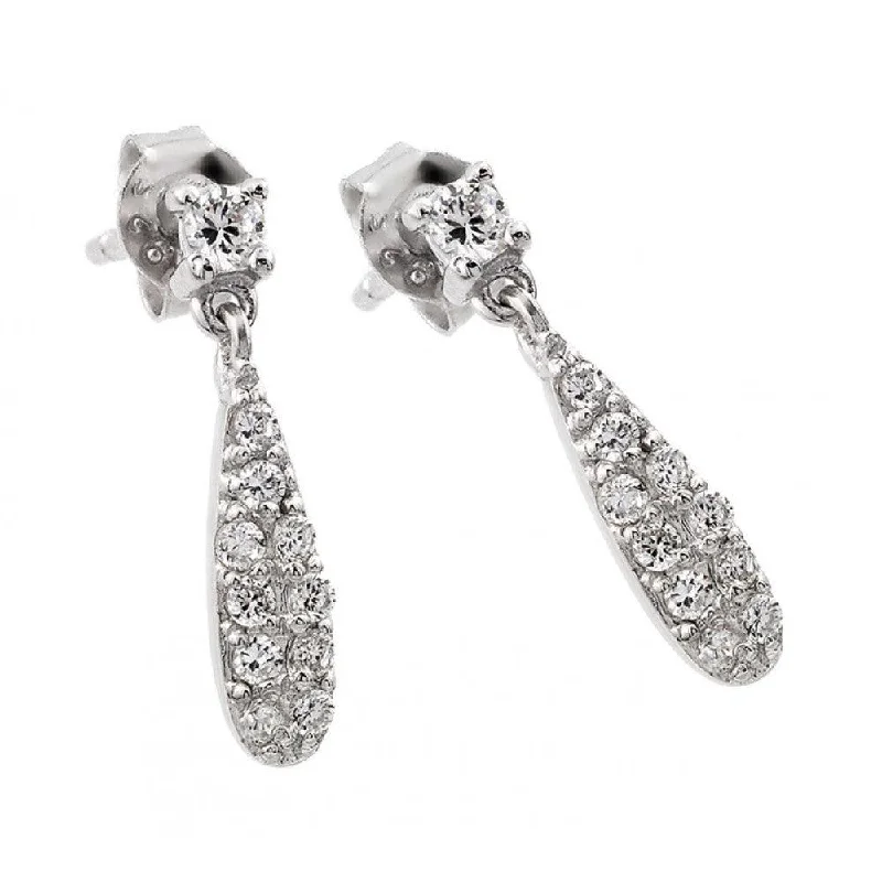 Silver 925 Rhodium Plated Round Clear CZ Teardrop Dangling Stud Earrings - STE00957