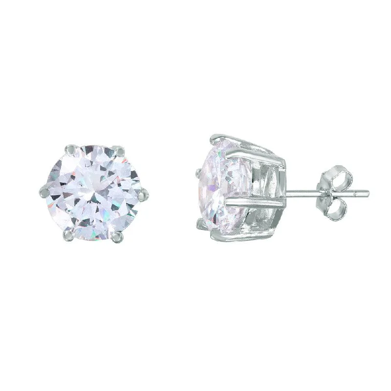 Silver 925 Rhodium Plated Round CZ Solitaire Stud Earrings - BGE00446