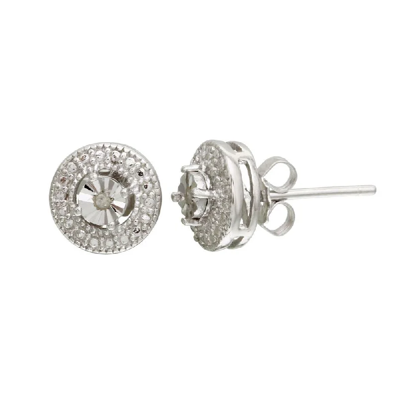 Rhodium Plated 925 Sterling Silver Round Stud Earrings - STE01108