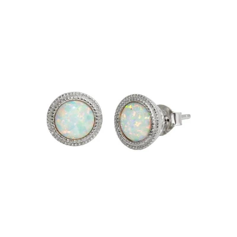 Rhodium Plated 925 Sterling Silver Round Synthetic Opal Stud Earrings - BGE00589