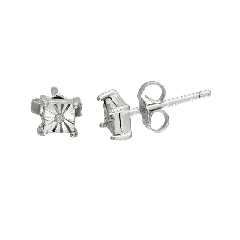 Rhodium Plated 925 Sterling Silver Square Stud Earrings - STE01106