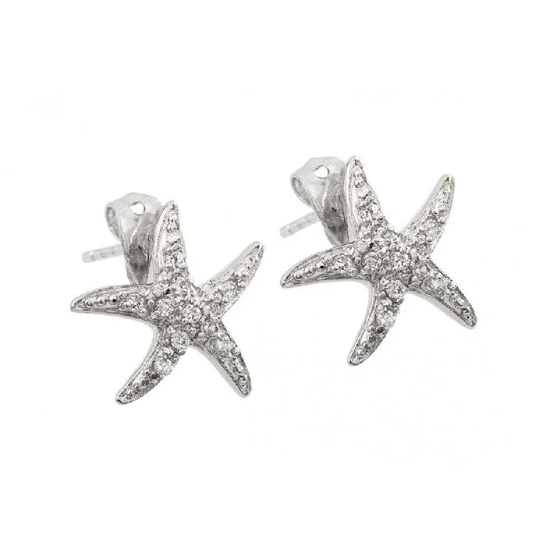 Silver 925 Rhodium Plated Starfish CZ Inlay Stud Earrings - BGE00394