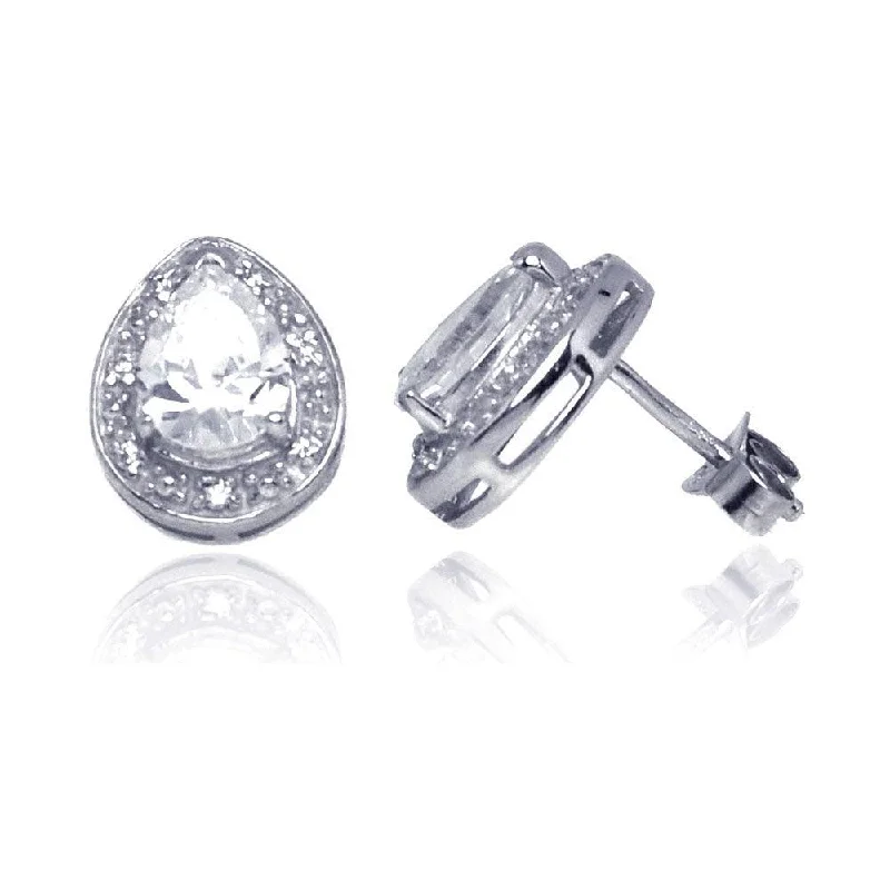 Silver 925 Rhodium Plated Teardrop CZ Stud Earrings - STE00930