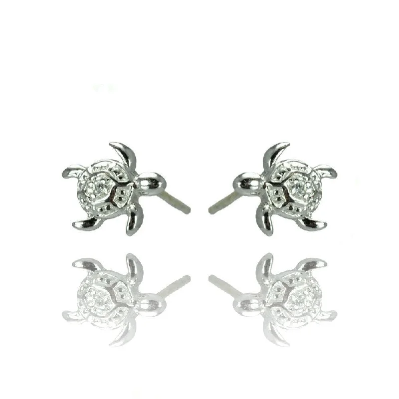 Silver 925 Rhodium Plated Turtle CZ Stud Earrings - STE00907