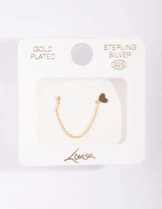 Gold Plated Sterling Silver Heart Chain Double Stud Earring