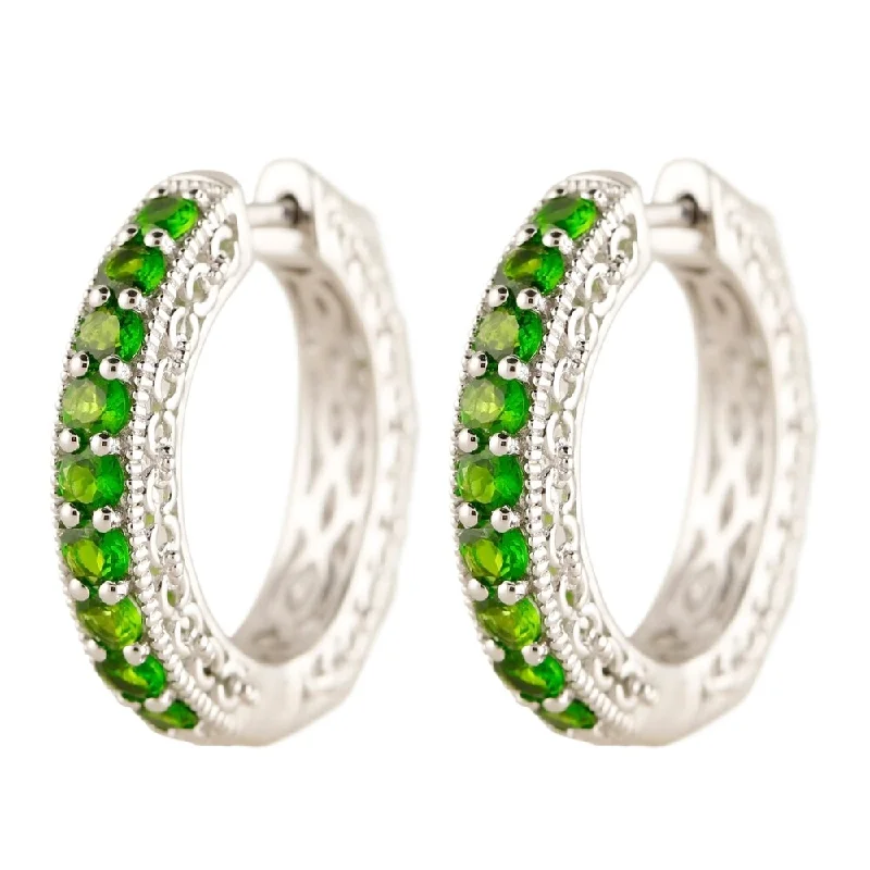 1" Nine-Stone Scrollwork Diopside Hoop Earrings