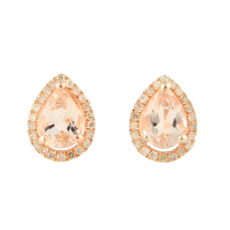 10k Rose Gold Morganite Diamond Princess Diana Earrings - Peach