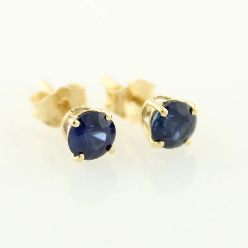 10k Yellow Gold Genuine Blue Sapphire 4mm Round Stud Earrings