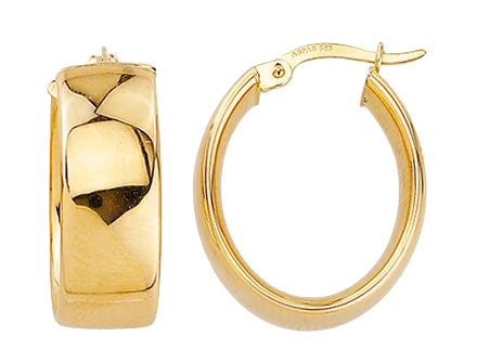 10K Yellow Gold Wide Oval Hoop Earrings