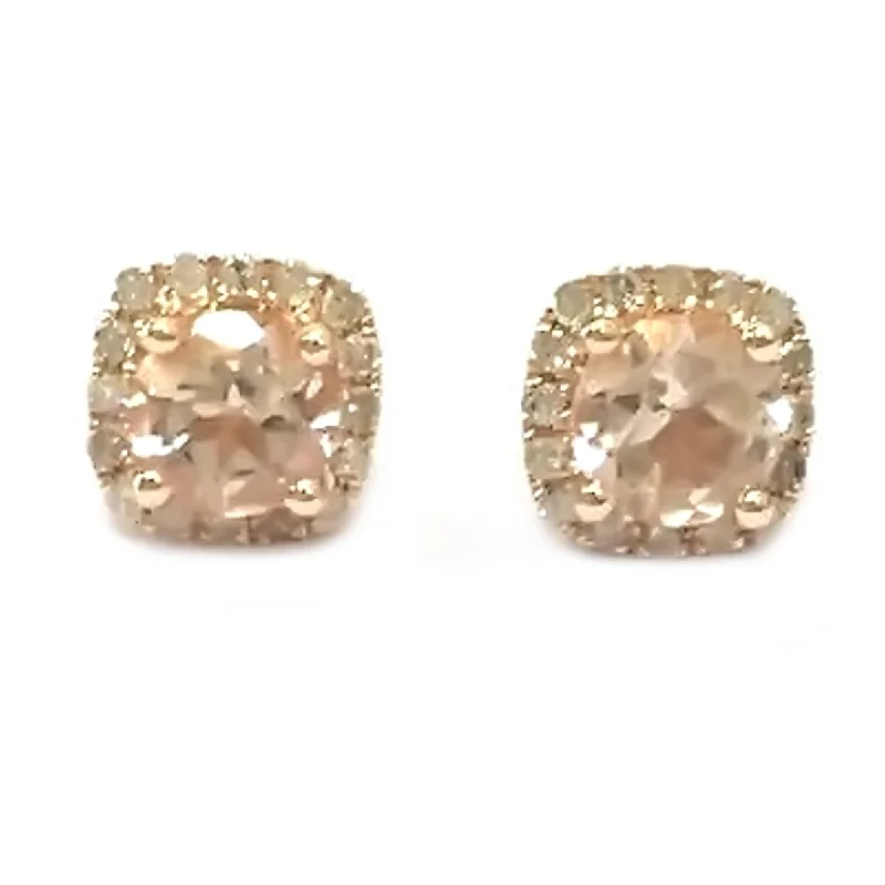 10KT Gold Morganite and Diamond Stud Earrings