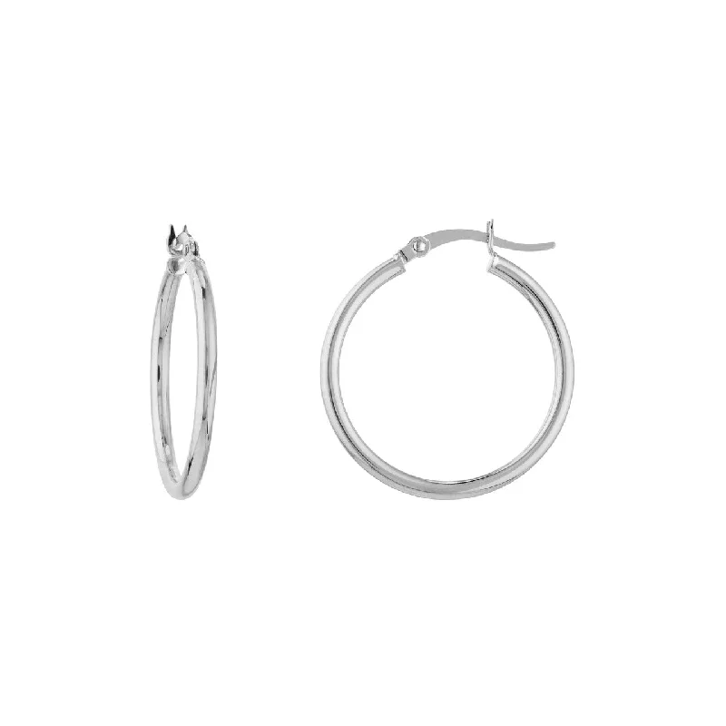 10kt White Gold 2mm x 25mm Polished Hoop Earrings