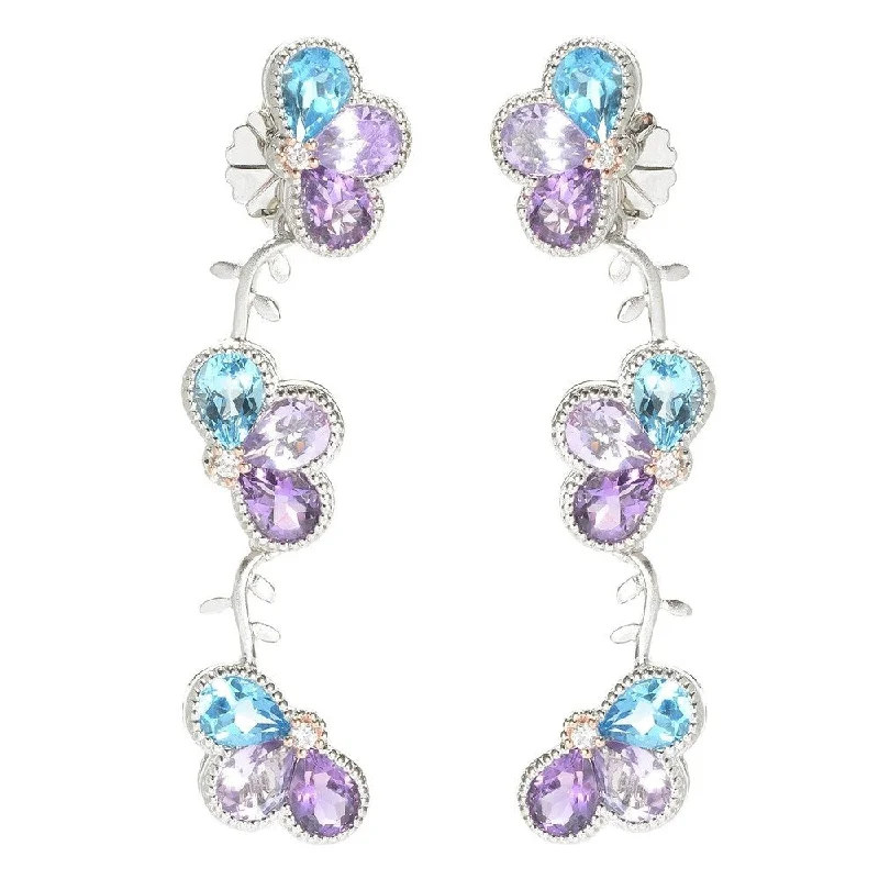 13.05ctw Multi Gemstone Dangle Earrings