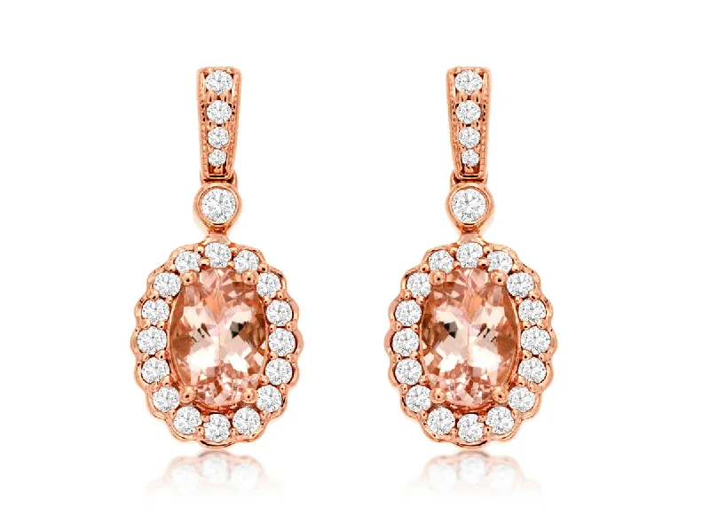 14K Rose Gold Morganite and Diamond Dangle Earrings