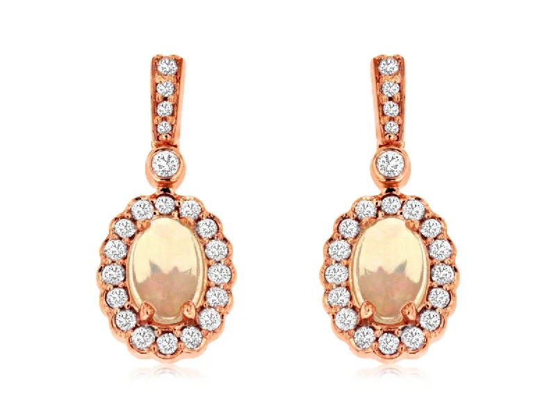 14K Rose Gold Opal and Diamond Earrings