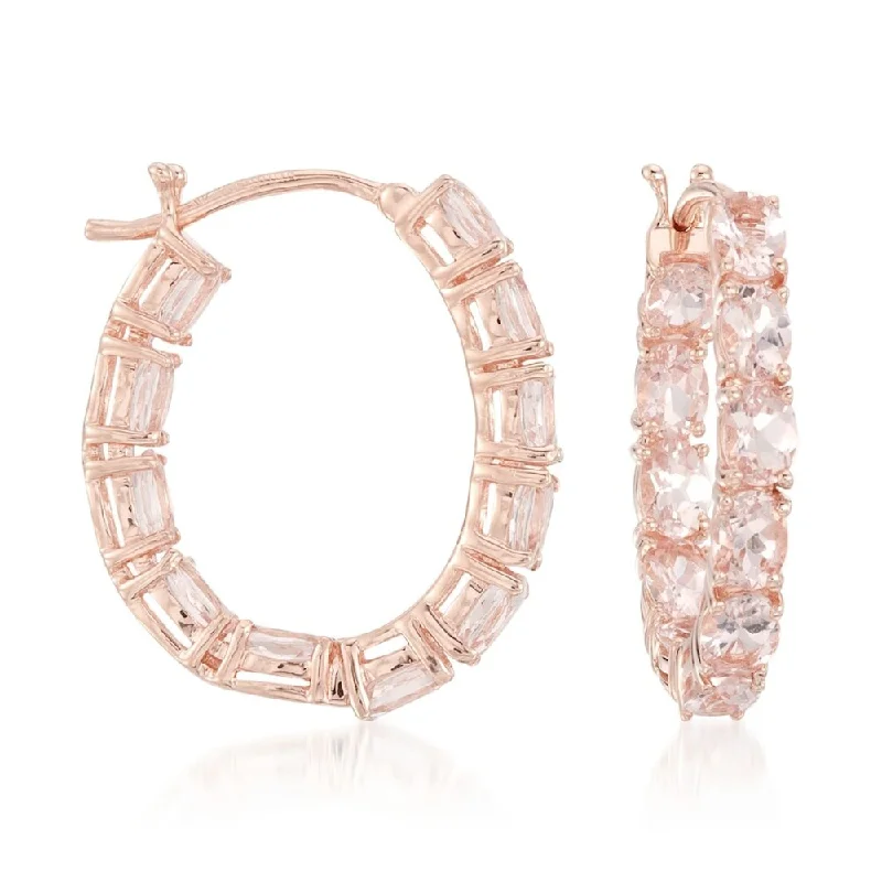 14K Rose Gold Over Sterling Silver 3.71ctw Morganite Hoops Earrings