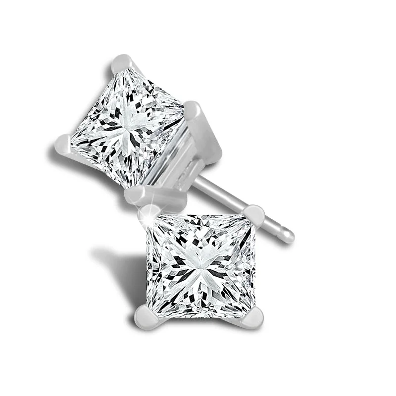 14K White Gold 1.25ctw Natural Square Diamond Studs