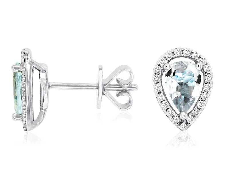 14K White Gold Aquamarine and Diamond Studs