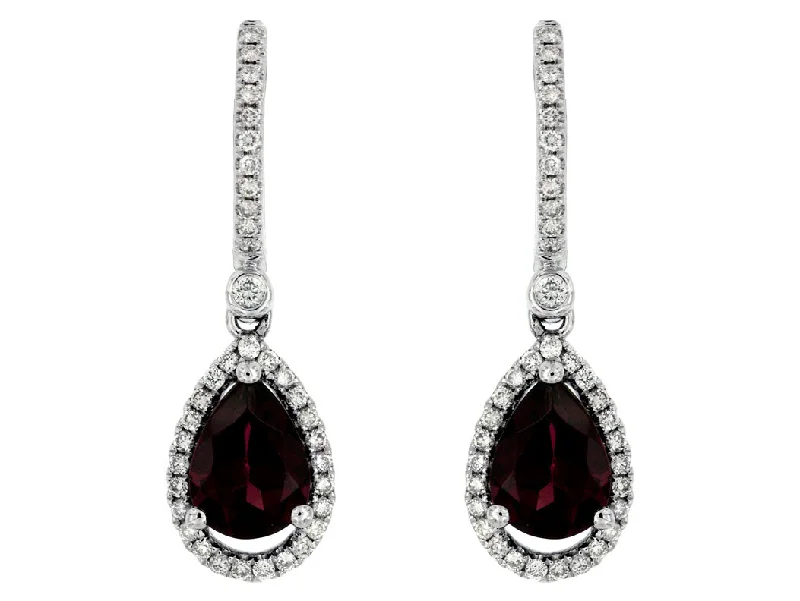 14K White Gold Rhodolite and Diamond Earrings