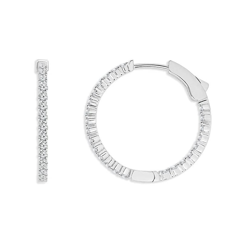 14K White Gold Round 1ctw Diamond Hoop Earrings