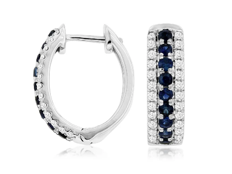 14K White Gold Sapphire and Diamond Hoop Earrings