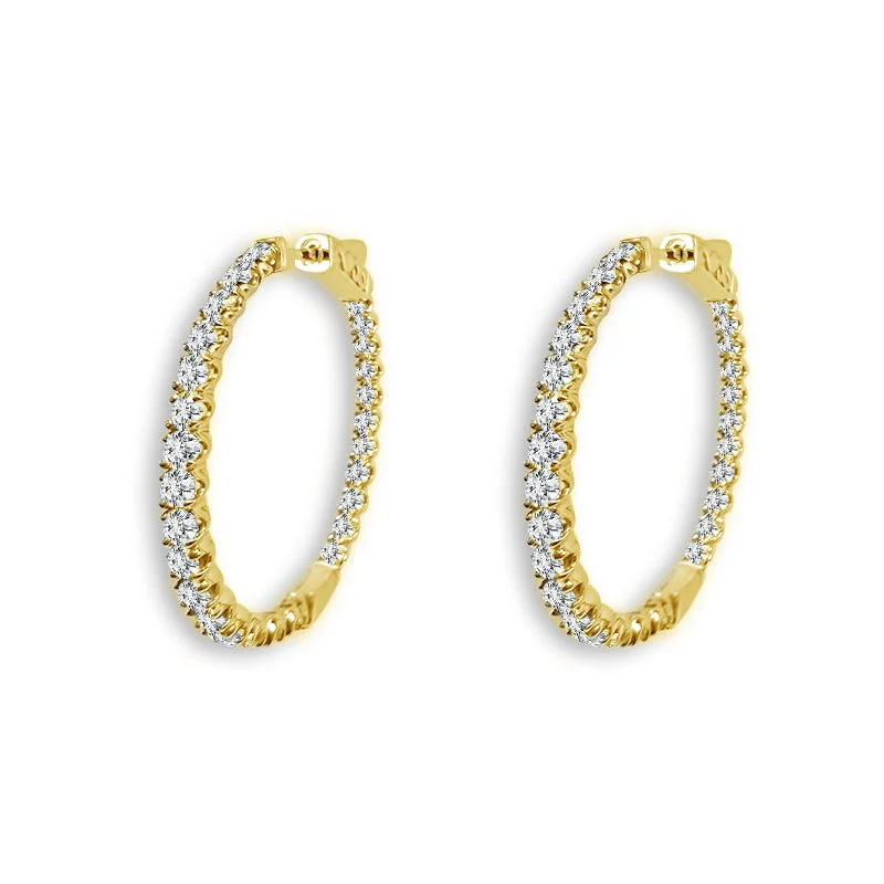 14K Yellow Gold 3ctw Diamond Inside Out Hoop Earrings