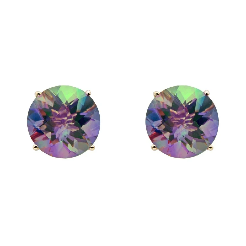 14k Yellow Gold 8mm Round-cut Topaz Stud Earrings