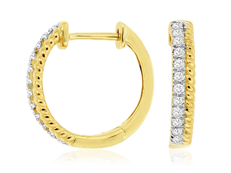 14K Yellow Gold Diamond and Rope Huggie Earrings