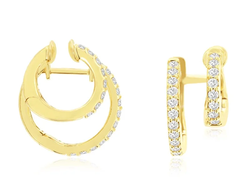 14K Yellow Gold Double Hoop Illusion Diamond Earrings