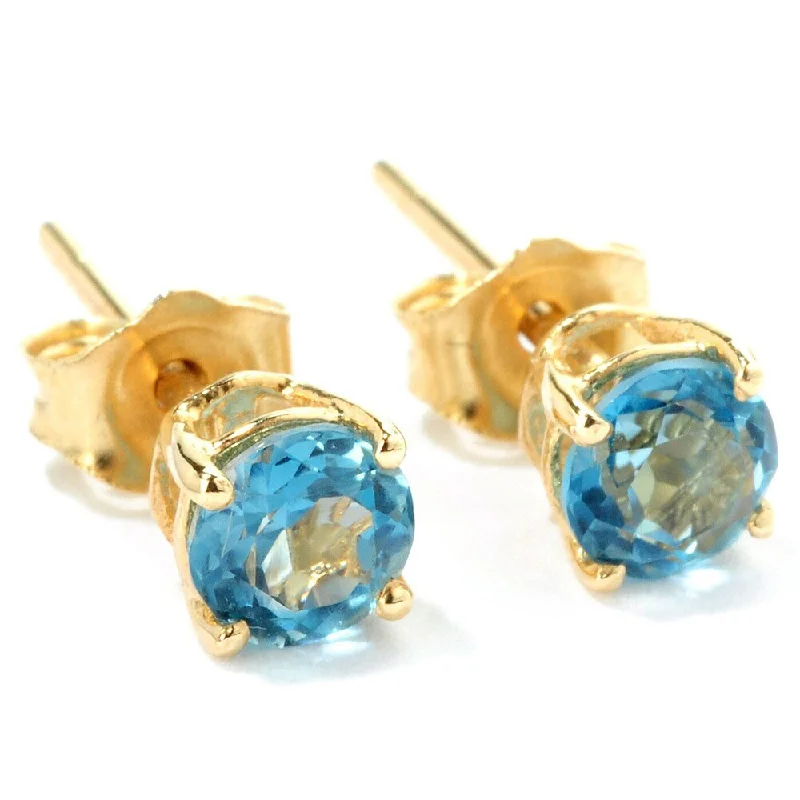 14k Yellow Gold Petite 4mm London Blue Topaz Stud Earrings