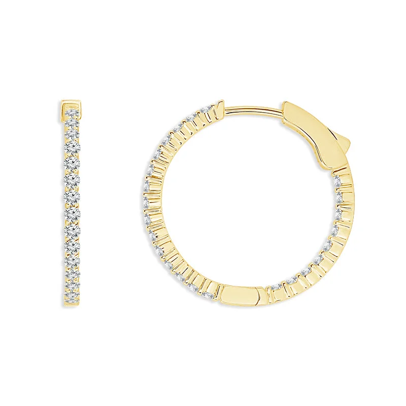 14K Yellow Gold Round 1ctw Diamond Hoop Earrings