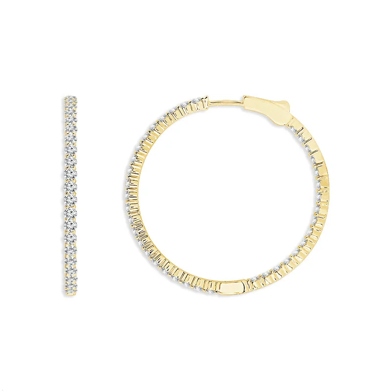 14K Yellow Gold Round 3ctw Diamond Hoop Earrings