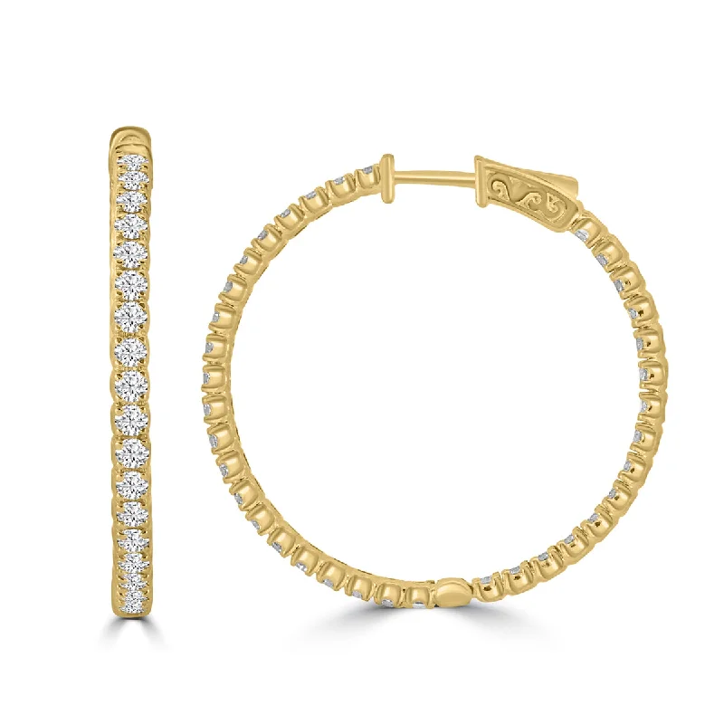 14K Yellow Gold Round Inside out 3ctw Diamond Hoop Earrings