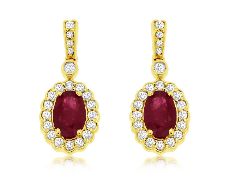 14K Yellow Gold Ruby and Diamond Earrings