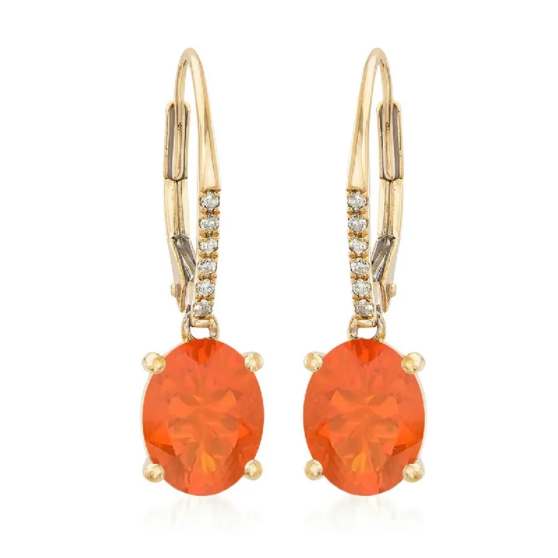 14Kt Gold Fire Opal and Diamond Earrings