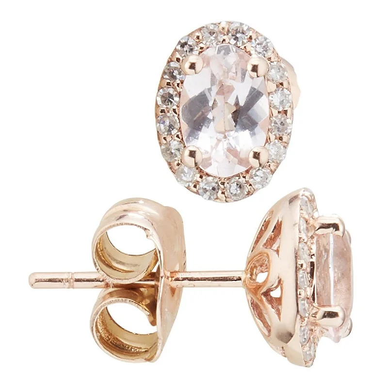 14KT Gold Pink Morganite and Diamond Earrings