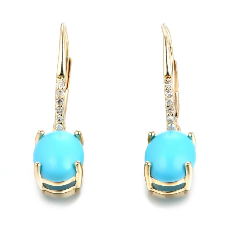 14Kt Gold Sleeping Beauty Turquoise And Diamond Dangle Earrings