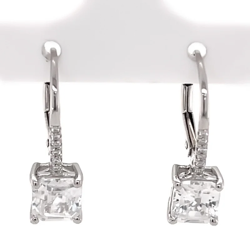 14Kt White Gold White Natural Zircon and Diamond Earrings